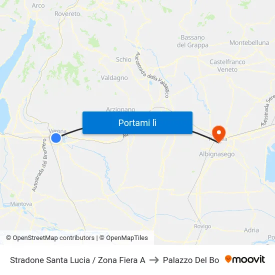 Stradone Santa Lucia / Zona Fiera A to Palazzo Del Bo map