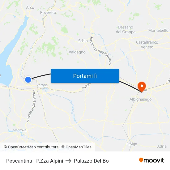 Pescantina - P.Zza Alpini to Palazzo Del Bo map