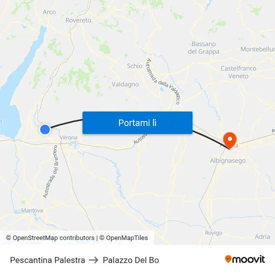 Pescantina Palestra to Palazzo Del Bo map