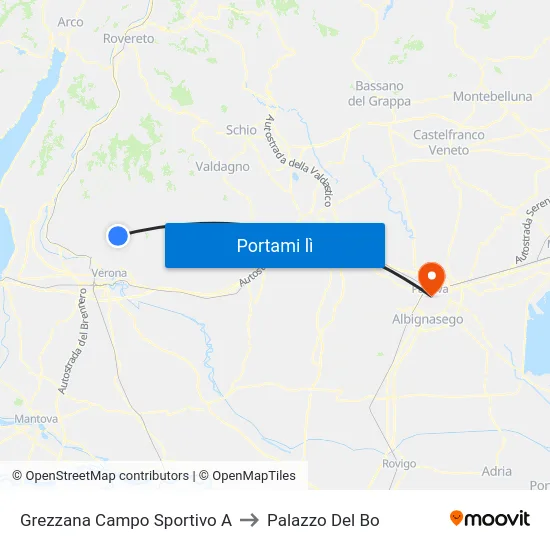Grezzana Campo Sportivo A to Palazzo Del Bo map