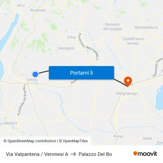 Via Valpantena / Veronesi A to Palazzo Del Bo map