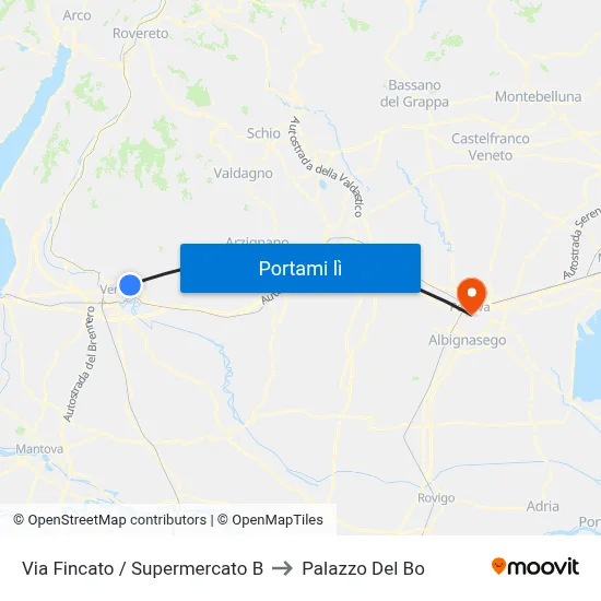 Via Fincato / Supermercato B to Palazzo Del Bo map