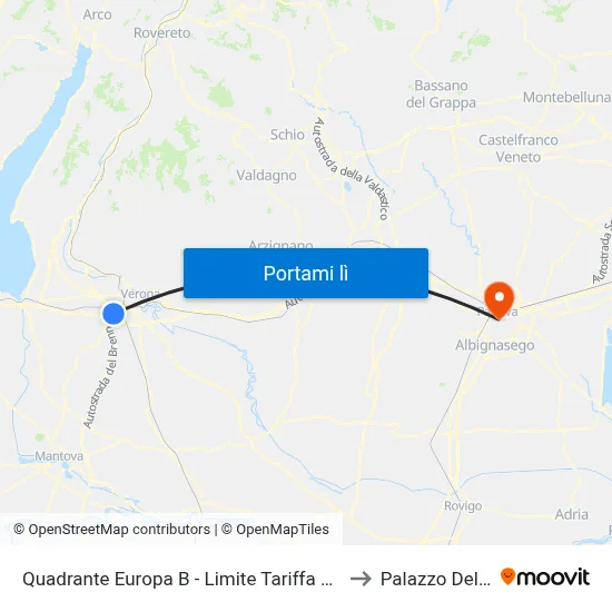 Quadrante Europa B - Limite Tariffa Urbana to Palazzo Del Bo map