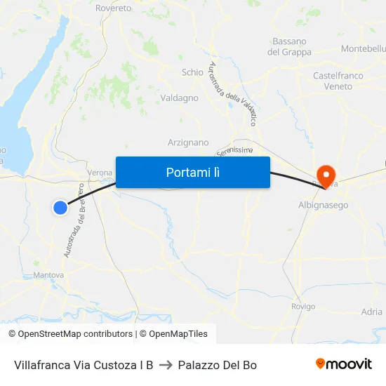 Villafranca Via Custoza I B to Palazzo Del Bo map