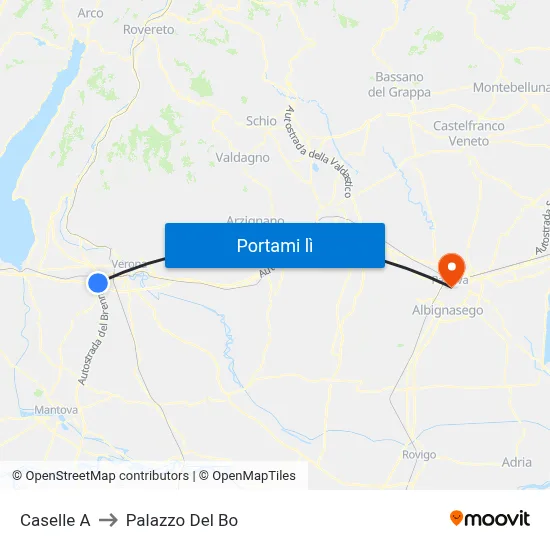 Caselle A to Palazzo Del Bo map