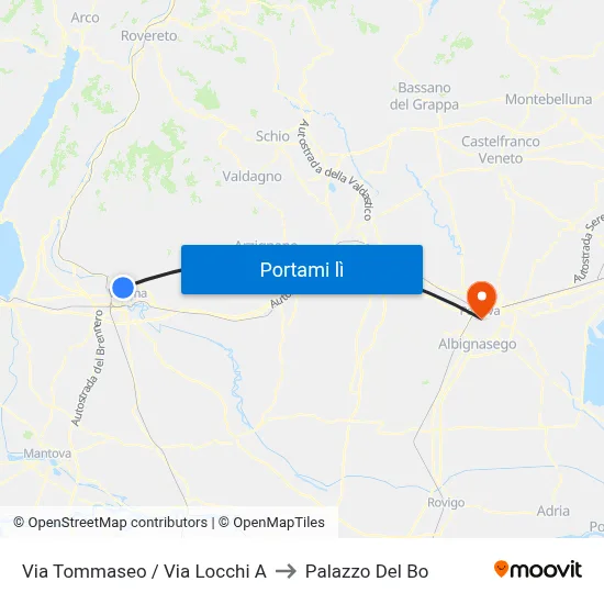 Via Tommaseo / Via Locchi A to Palazzo Del Bo map