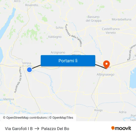 Via Garofoli I B to Palazzo Del Bo map