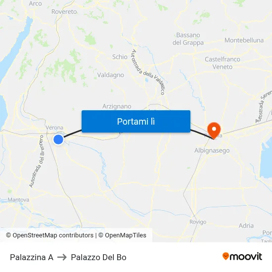 Palazzina A to Palazzo Del Bo map