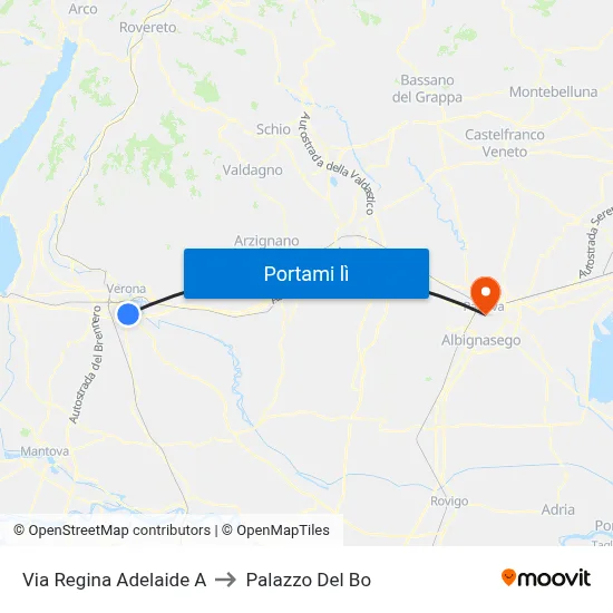 Via Regina Adelaide A to Palazzo Del Bo map