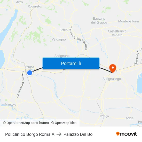 Policlinico Borgo Roma A to Palazzo Del Bo map