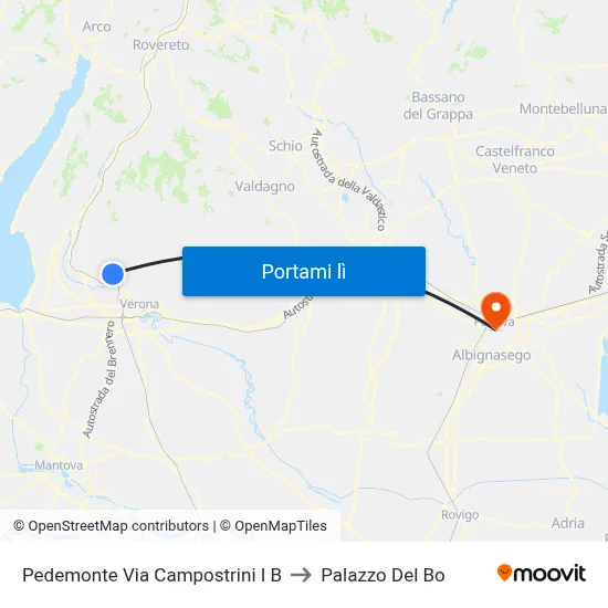 Pedemonte Via Campostrini I B to Palazzo Del Bo map