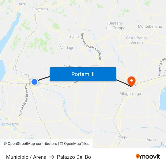 Municipio / Arena to Palazzo Del Bo map