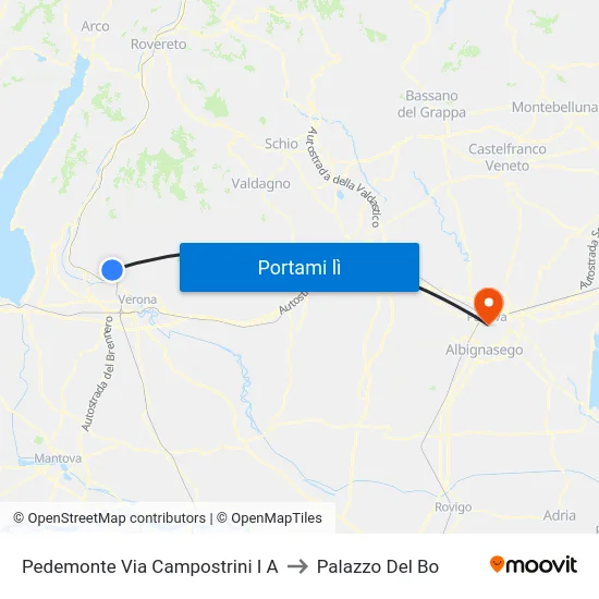 Pedemonte Via Campostrini I A to Palazzo Del Bo map