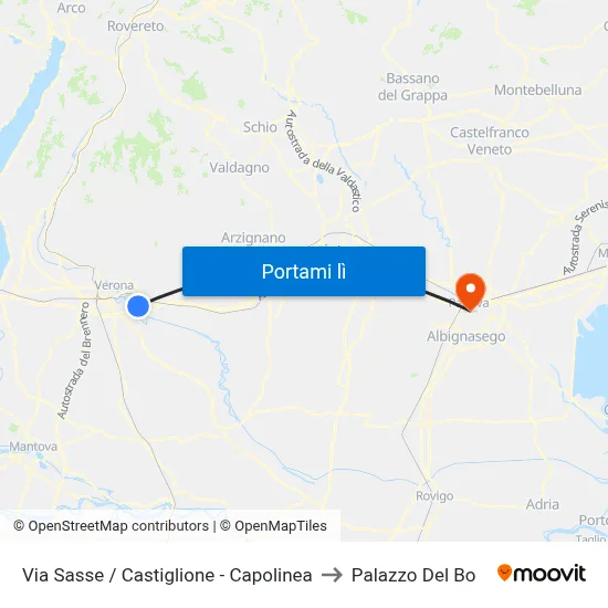 Via Sasse / Castiglione - Capolinea to Palazzo Del Bo map