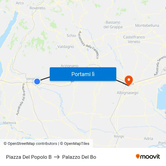 Piazza Del Popolo B to Palazzo Del Bo map