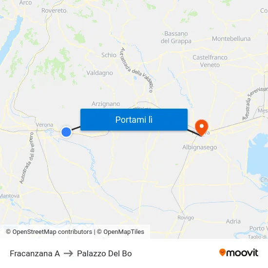 Fracanzana A to Palazzo Del Bo map