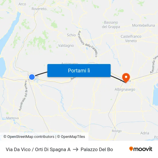 Via Da Vico / Orti Di Spagna A to Palazzo Del Bo map