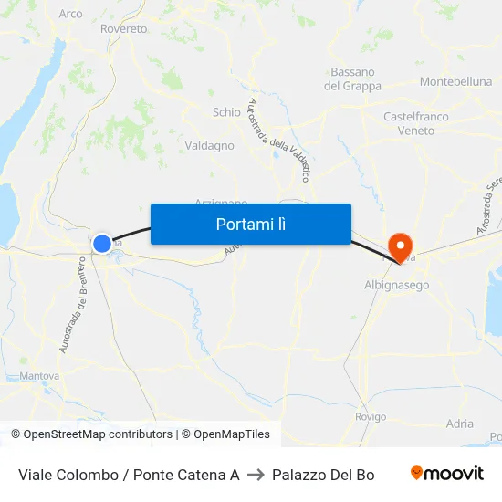 Viale Colombo / Ponte Catena A to Palazzo Del Bo map