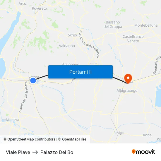 Viale Piave to Palazzo Del Bo map