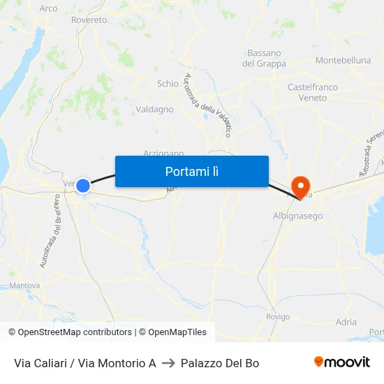Via Caliari / Via Montorio A to Palazzo Del Bo map