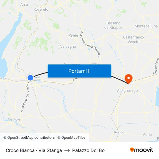 Croce Bianca - Via Stanga to Palazzo Del Bo map