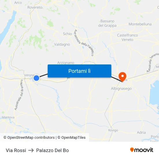 Via Rossi to Palazzo Del Bo map