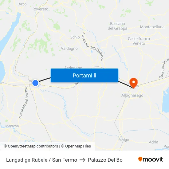 Lungadige Rubele / San Fermo to Palazzo Del Bo map