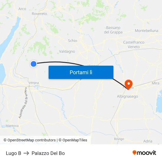 Lugo B to Palazzo Del Bo map