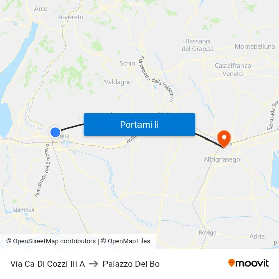 Via Ca Di Cozzi III A to Palazzo Del Bo map