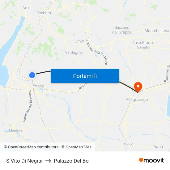 S.Vito Di Negrar to Palazzo Del Bo map