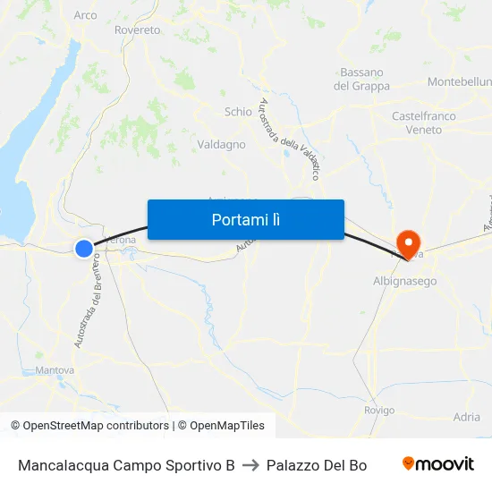 Mancalacqua Campo Sportivo B to Palazzo Del Bo map