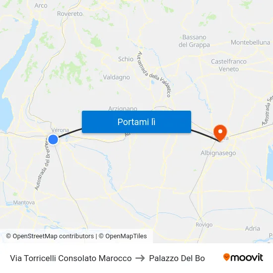 Via Torricelli Consolato Marocco to Palazzo Del Bo map