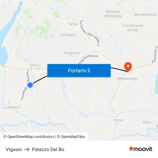 Vigasio to Palazzo Del Bo map