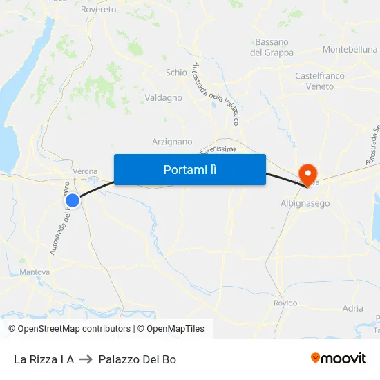 La Rizza I A to Palazzo Del Bo map