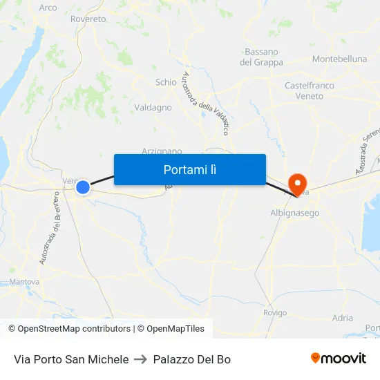 Via Porto San Michele to Palazzo Del Bo map