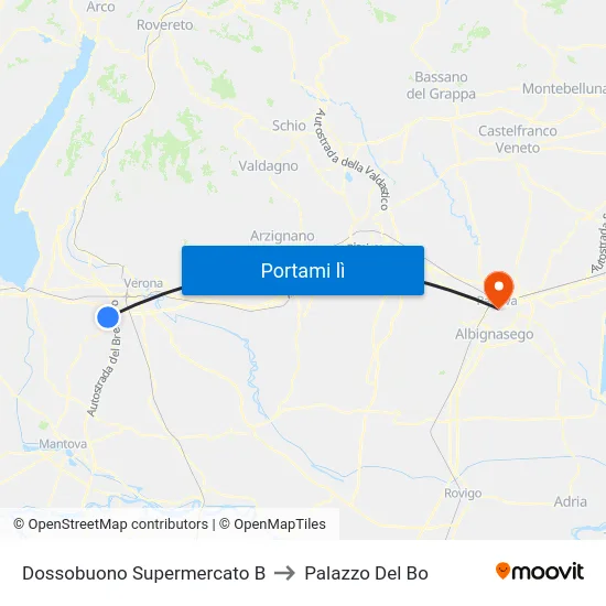 Dossobuono Supermercato B to Palazzo Del Bo map