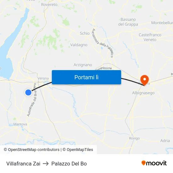 Villafranca Zai to Palazzo Del Bo map