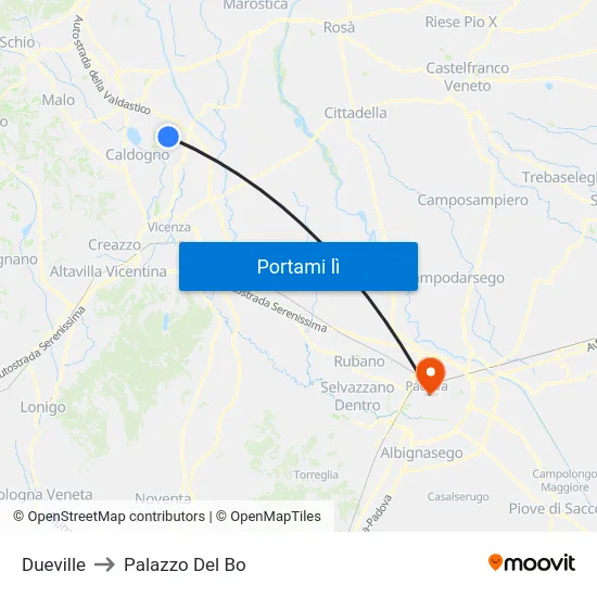 Dueville to Palazzo Del Bo map