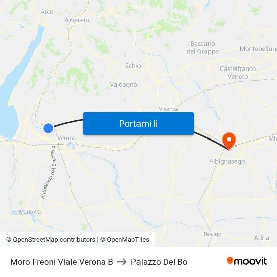 Moro Freoni Viale Verona B to Palazzo Del Bo map