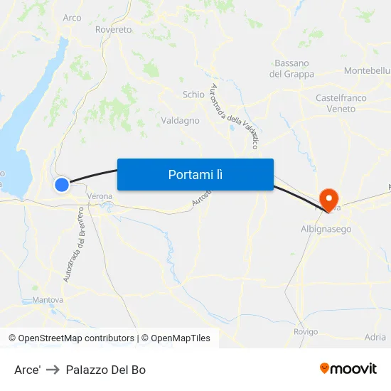 Arce' to Palazzo Del Bo map