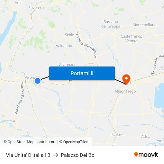 Via Unita' D'Italia I B to Palazzo Del Bo map