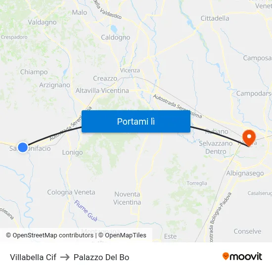 Villabella Cif to Palazzo Del Bo map