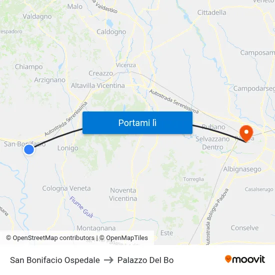 San Bonifacio Ospedale to Palazzo Del Bo map
