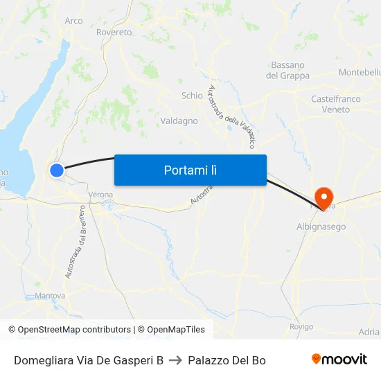 Domegliara Via De Gasperi B to Palazzo Del Bo map