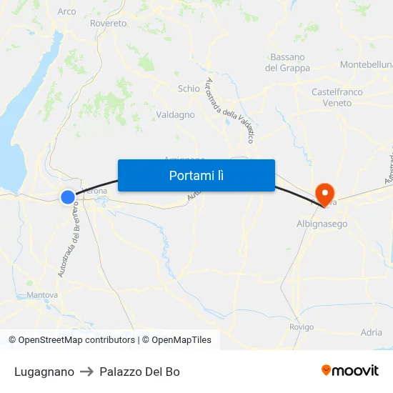 Lugagnano to Palazzo Del Bo map