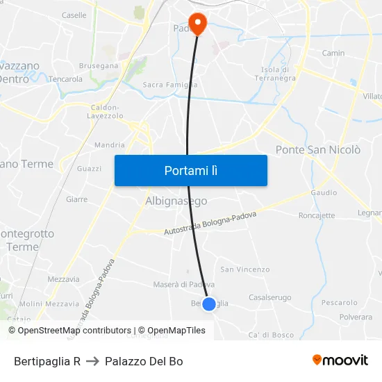 Bertipaglia R to Palazzo Del Bo map