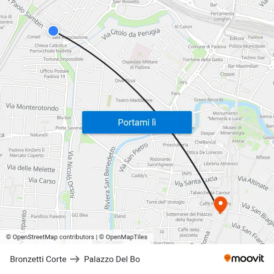 Bronzetti Corte to Palazzo Del Bo map