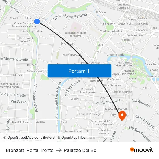 Bronzetti Porta Trento to Palazzo Del Bo map