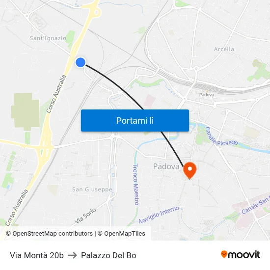 Via Montà 20b to Palazzo Del Bo map