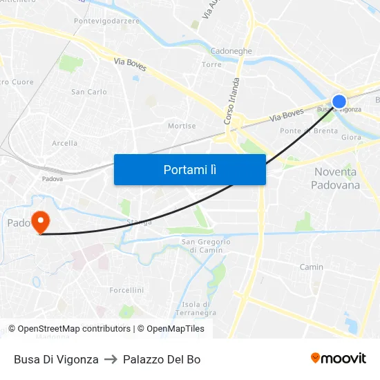 Busa Di Vigonza to Palazzo Del Bo map
